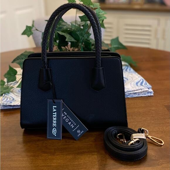 La Terre Black Satchel Bag with Sleek Design - Picture 1 of 4